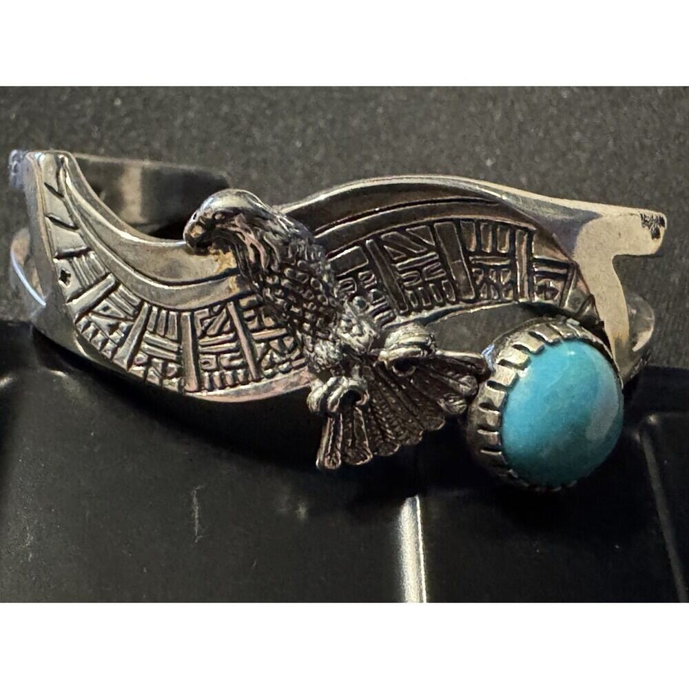 Roderick Tenorio Carolyn Pollack Sterling Silver Cuff Bracelet Eagle Turquoise - Picture 2 of 7